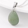 Teardrop Platinum Tone Brass Green Aventurine Pendants G-F267-02B-1