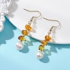 Natural Cultured Freshwater Pearl & Natural Amber Dangle Earrings EJEW-JE06961-1