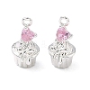 Brass Pave Cubic Zirconia Cupcake with Heart Charms KK-C155-16S-05-1