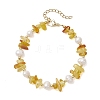 Natural Amber & Cultured Freshwater Pearl & Brass Beaded Bracelets for Women BJEW-JB13663-4
