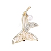 Alloy Crystal Rhinestone & Glass Whale Tail Brooch Pins with ABS Pearl for Clothes Backpack JEWB-T005-04KCG-1