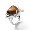 Natural Tiger Eye Dolphin & Heart Adjustable Rings RJEW-K241-02P-02-3