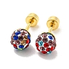 Rhinestone Round Ball Straight Barbell Stud Earrings AJEW-C032-03G-1