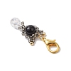 Natural Black Onyx & Glass Seed Beaded Cat Pendant Decoration HJEW-MZ00157-02-4