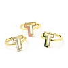 Mixed Color Enamel Initial Letter Adjustable Ring with Clear Cubic Zirconia RJEW-P045-01G-T-1