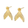 Fishtail Brass Micro Pave Clear Cubic Zirconia Stud Earring Findings KK-D102-06G-1