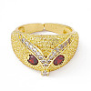 Cubic Zirconia Owl Open Cuff Rings RJEW-P079-01G-04-2