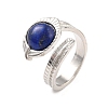 Oval Natural Lapis Lazuli Cuff Ring RJEW-I079-01F-4