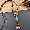 Ethnic Style Flower Alloy & Porcelain Tassel Pendant Long Necklaces for Women FS-WGC9E4C-01-1