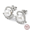 Anti-Tarnish Cubic Zirconia Heart with Natural Pearl Stud Earrings EJEW-F318-10P-3