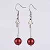 Glass Pearl Dangle Earrings EJEW-JE03965-2