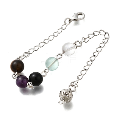 Round Natural Amethyst & Obsidian & Tiger Eye & Quartz Crystal  & Fluorite Dowsing Pendulums G-M447-06P-1