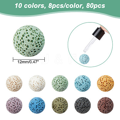 80Pcs 10 Colors Unwaxed Natural Lava Rock Beads G-NB0005-36-1