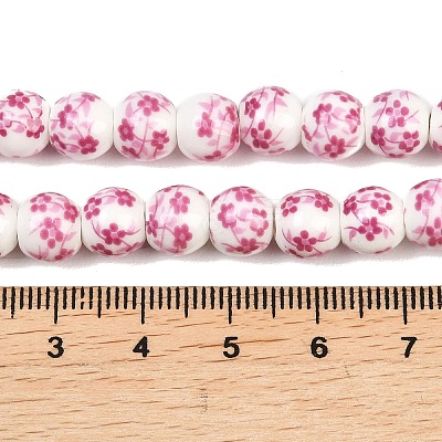 Handmade Flower Printed Porcelain Ceramic Beads Strands X-PORC-M005-8mm-03-1