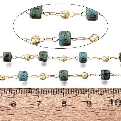 Handmade Brass & Glass Beaded Link Chains CHC-Q021-03G-1