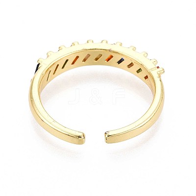 Brass Micro Pave Cubic Zirconia Cuff Rings for Women KK-T071-75G-1