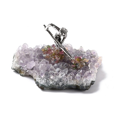 Natural Tourmaline Cluster & Alloy Miner Model Ornament DJEW-D002-10AS-02-1