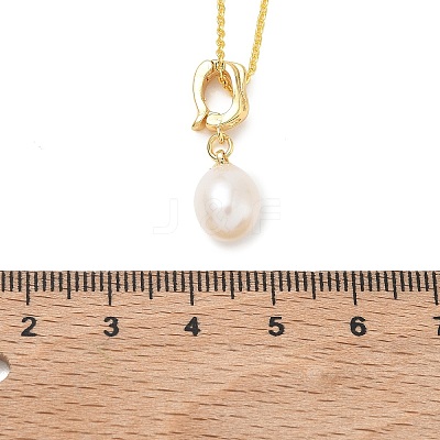 Natural Cultured Freshwater Pearl Rice Pendant Brass Cable Chain Necklaces for Women NJEW-JN06099-1