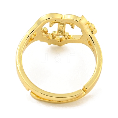Heart with Letter & Flower Rack Plating Brass Adjustable Rings for Women RJEW-I105-05G-T-1