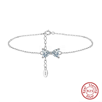 925 Sterling Silver Bowknot Link Bracelets BJEW-C106-02P-1