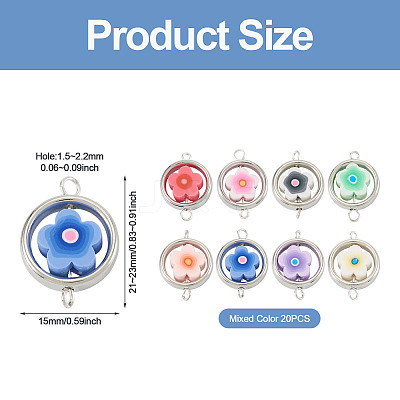20Pcs Polymer Clay Flower & CCB Ring Frame Links Connector Charms CLAY-TADJ0001-10-1