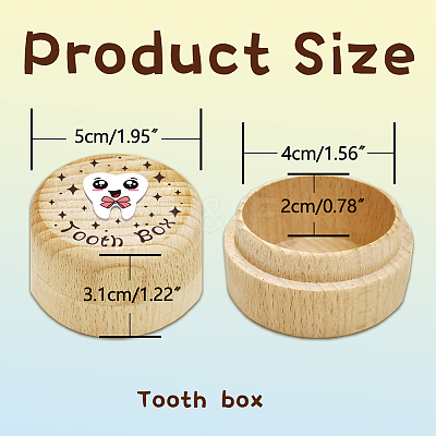 Round Beech Wooden 3D Engraved My First Tooth Box CON-WH0120-004-1