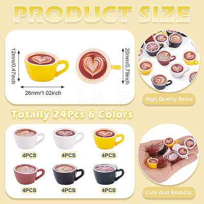 24Pcs 6 Colors Resin Coffee Cup Model Ornaments AJEW-TA0002-82-1