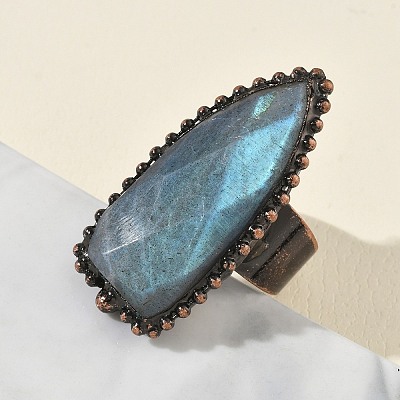 Natural Labradorite Adjustable Cuff Open Rings RJEW-K269-13R-1