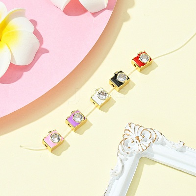 5Pcs 5 Colors Brass Pave Clear Cubic Zirconia Beads KK-CJ0002-80-1
