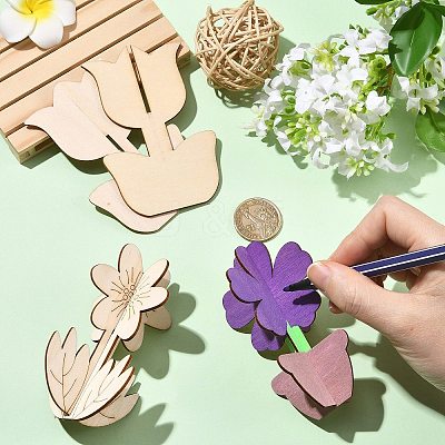 36Bags 9 Styles Unfinished Wooden Flower for Painting Arts WOOD-CJ0002-76-1