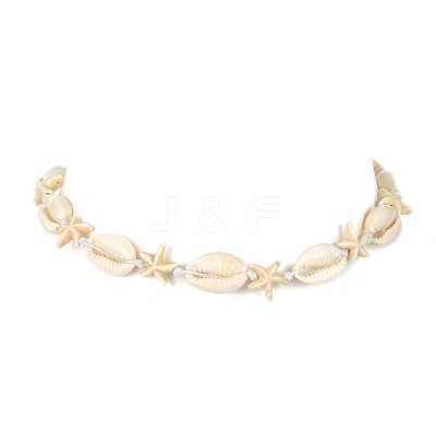 Natural Shell & Synthetic Turquoise Starfish Beaded Necklace with 304 Stainless Steel Clasps NJEW-TA00107-02-1