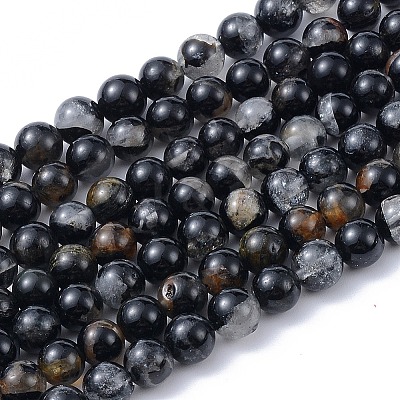 Natural Black Tourmaline Beads Strands G-F666-05A-8mm-1