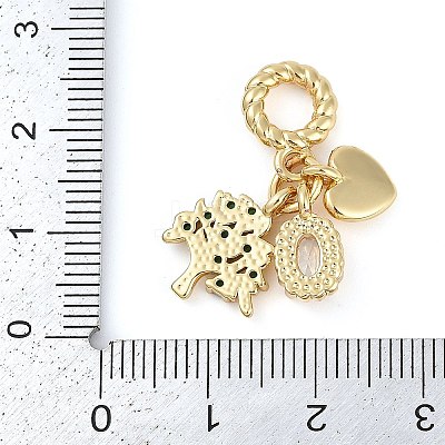 Rack Plating Brass Clear & Green Cubic Zirconia European Dangle Charms KK-P287-24G-1