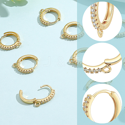 6 Pairs Brass Micro Pave Clear Cubic Zirconia Hoop Earring Findings KK-BBC0027-48A-1