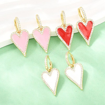 Valentine's Day Heart Brass Micro Pave Clear Cubic Zirconia Hoop Earrings EJEW-Z164-10G-1