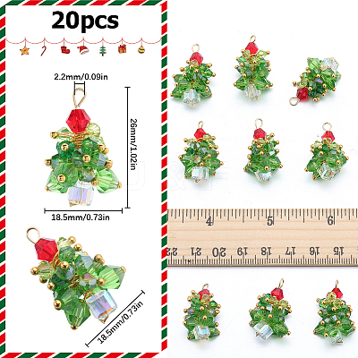 20Pcs Christmas Tree Glass Pendants FIND-SC0011-08-1