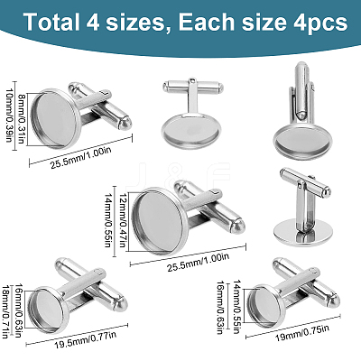 16Pcs 4 Styles 304 Stainless Steel Cuff Button STAS-SC0008-91-1