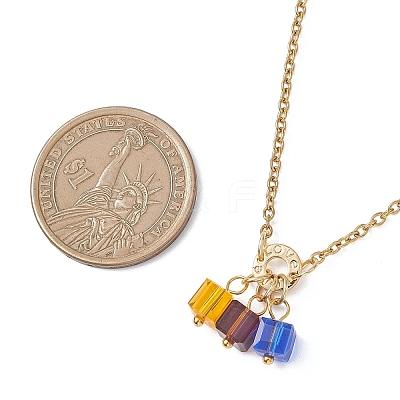 3 Cube Faceted Glass Pendant 304 Stainless Steel Cable Chain Necklaces for Women NJEW-JN05711-01-1