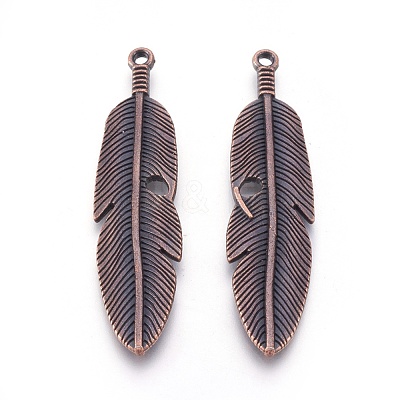 Tibetan Style Alloy Feather Big Pendants X-TIBEP-A12720-R-NR-1