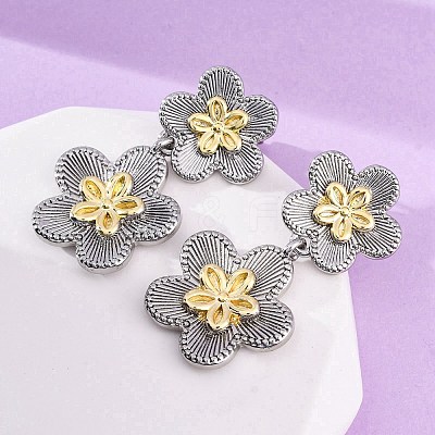Flower Brass Dangle Stud Earrings EJEW-H158-11GP-1