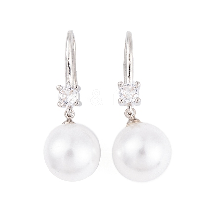 Rack Plating Brass Cubic Zirconia ABS Pearl Earring Hooks EJEW-S219-16P-06-1