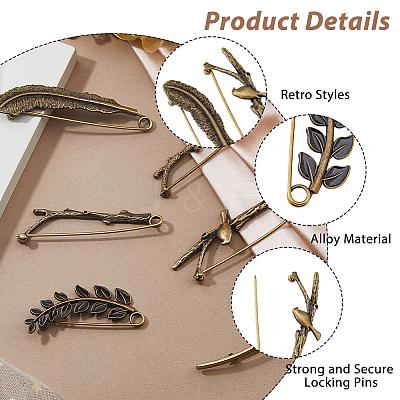 6Pcs 6 Styles Alloy Brooches for Clothes Backpack JEWB-HS0001-02-1