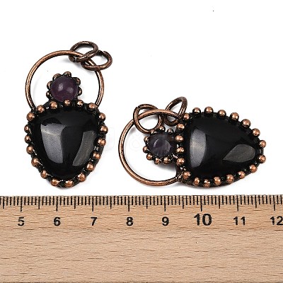 Natural Obsidian & Natural Amethyst Pendants G-Z101-06R-05-1