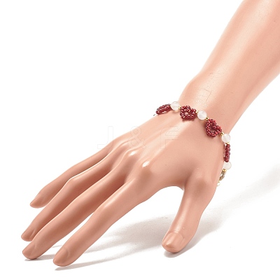 Glass Seed & Natural Agate Beaded Bracelet with Brass Magnetic Clasp BJEW-JB07803-01-1