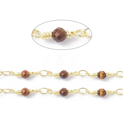 Brass & Natural Tiger Eye Handmade Beaded Chain CHC-D029-15G-11-1