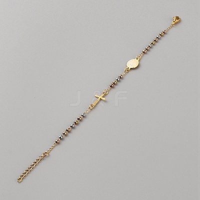 304 Stainless Steel Jesus & Cross Link Bracelet with 201 Stainless Steel Beaded Chains LS-BJEW-WH0012-20A-1