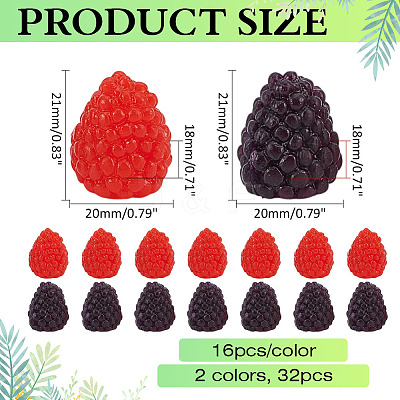 32Pcs 2 Colors PVC Plastic Simulation Raspberry AJEW-ME0001-67-1
