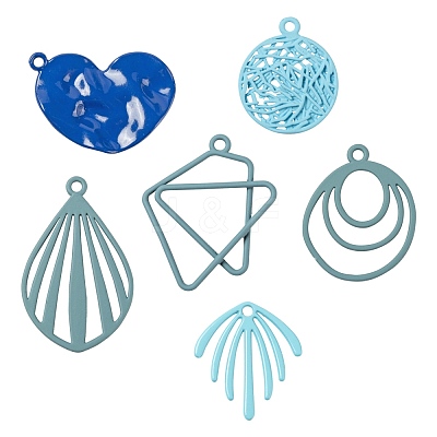 24Pcs 6 Style Blue Series Spray Painted Alloy Pendants FIND-LS0001-62-1