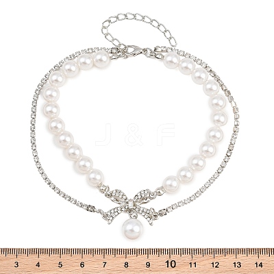 Alloy Micro Pave Clear Cubic Zirconia Bowknot Link 2-Strand Bracelets for Women AL-CBA3C8B-08P-1
