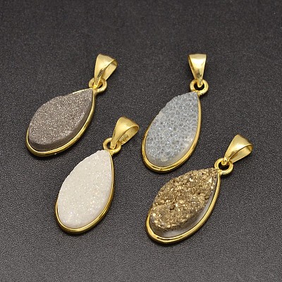 Drop Natural Electroplated Druzy Agate Pendants G-M249-08-1